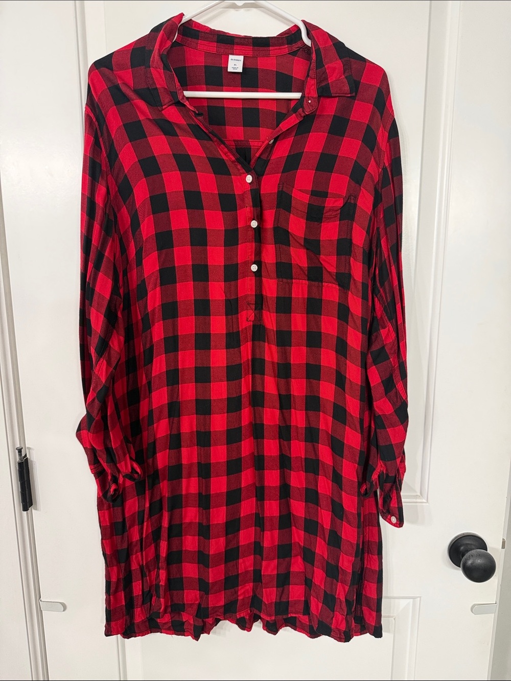 Old Navy Red and Black Buffalo Plaid Button-Shirt Dress